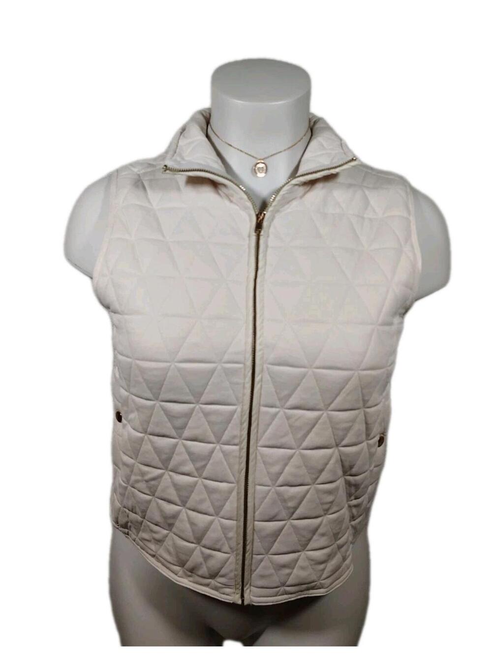 Staccato Ivory White Patterned Quilted Vest Size Large Gold Hardware